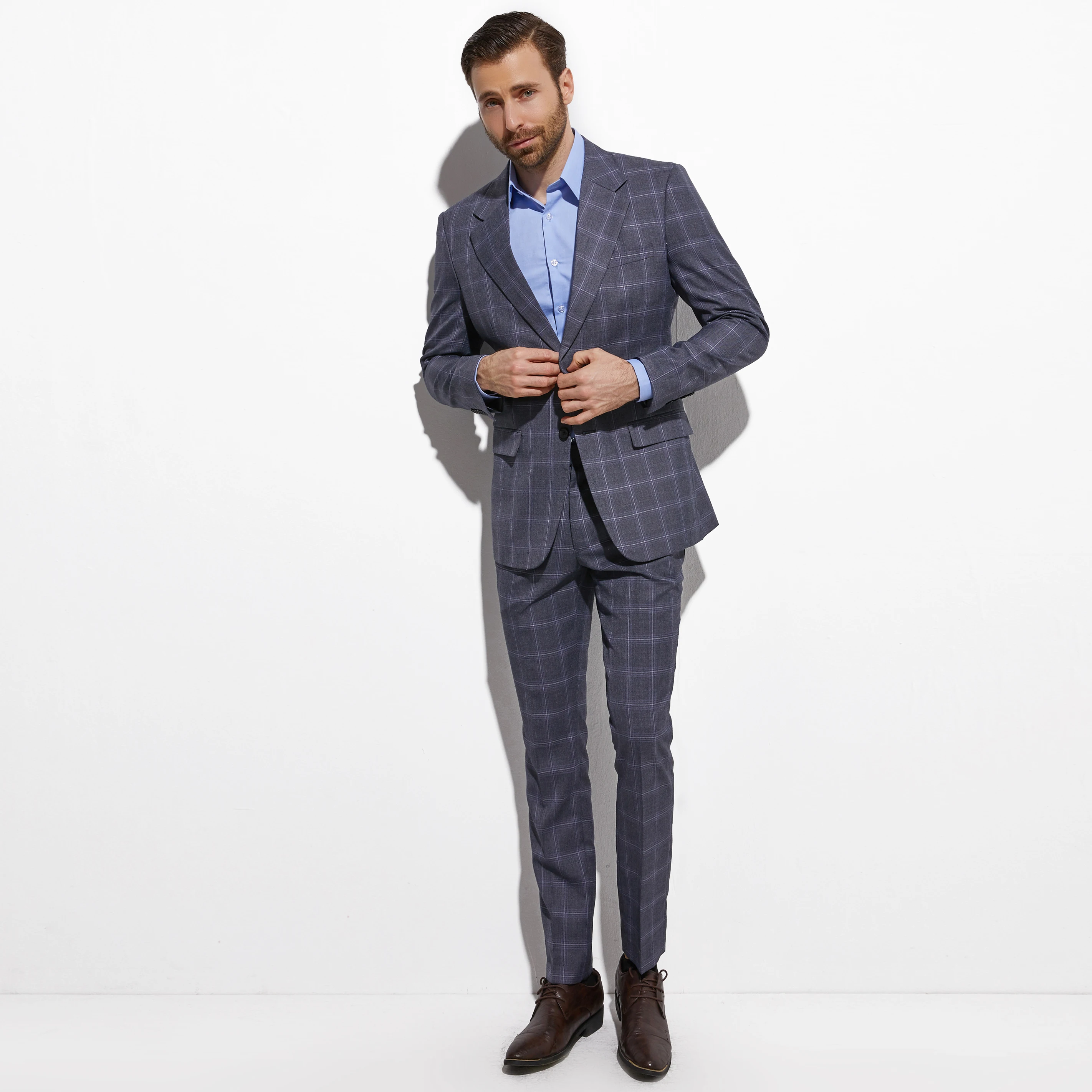 Tailor-made Suits Slim Fit Grey Windowpane Suit Custom Made Gray Plaid Check Suits For Men,Elegant Homme Costumes Sur Mesure