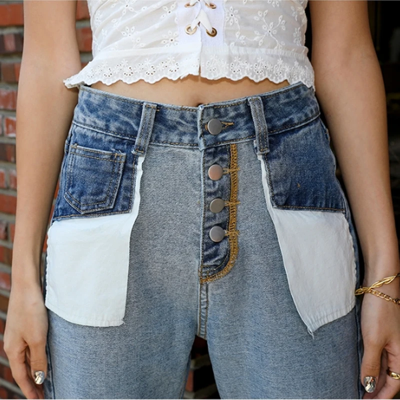 Cena Vintage myte na zewnątrz wysokiej talii damskie dżinsy typu boyfriend guziki kostki proste dżinsy marka projektant spodnie dżinsowe dżinsy