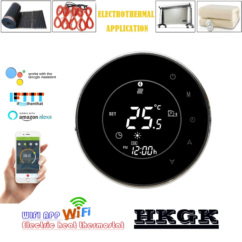 16A WIFI electric heating thermostat with external sensor, machine voice interaction for Alexa Google home