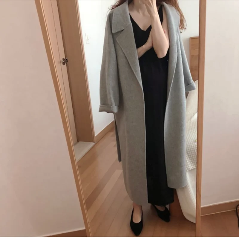 Женское шерстяное пальто Lazy Oaf длинное Бандажное туника Свободное на шнуровке в