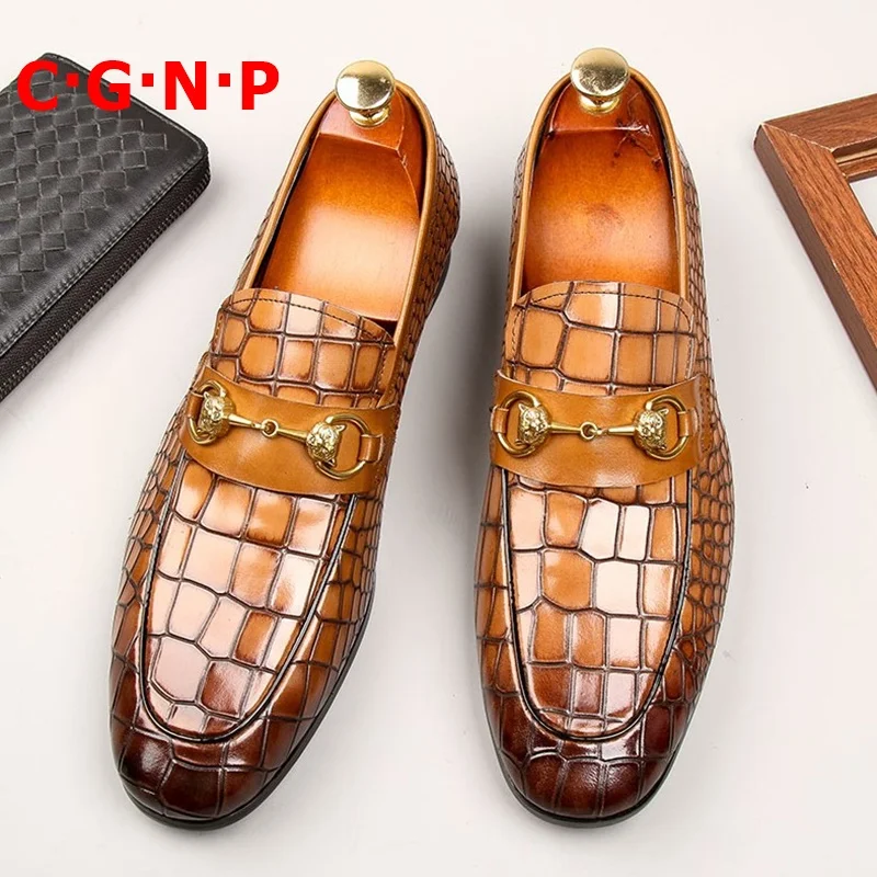 

C·G·N·P Genuine Leather Mens Shoes Luxury Italian Leather Horsebit Loafers Men Casual Shoes Dress Shoes Man Driving Shoes