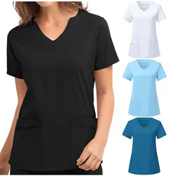 2021 Manager Work Clothes Spa Uniform Scrub Women Solid Large Short Sleeve Nurses Healthcare Tunic Therapist Workwear