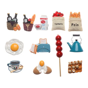 

1PC 3D Creative Refrigerator Ornament Decor Accessory Kitchen Tools Fridge Magnet Cartoon Food Shape Like Bread Egg Milk Sticker
