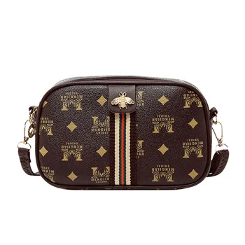 

New Style Women's Messenger Binding Tape Ribbon Bee Printing Square SlingFashion Casual Mobile Phone Pouch Compartment Handbag