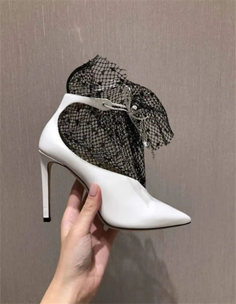 Spring Summer 2020 New Pumps Shoes Woman Sexy Pointed Toe V-Mouth Stilettos Mesh Hollow Skinny Lady Ankle Boot Fairy High Heels (7)