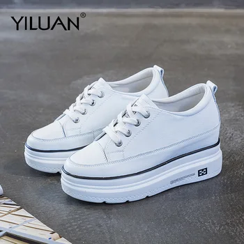 

Yiluan Increased White Shoes Sneakers Women 2020 Spring New Wild Leather Lace up Casual Shoes Breathable Platform Casual Board S