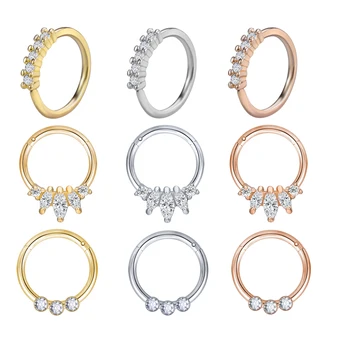 

ZS 1pcs Stainless Steel Nose Piericing Ring 1.2mm Crystal Nose Suptum Ring Women Nose Hope Piercing Clicker For Body Jewelry