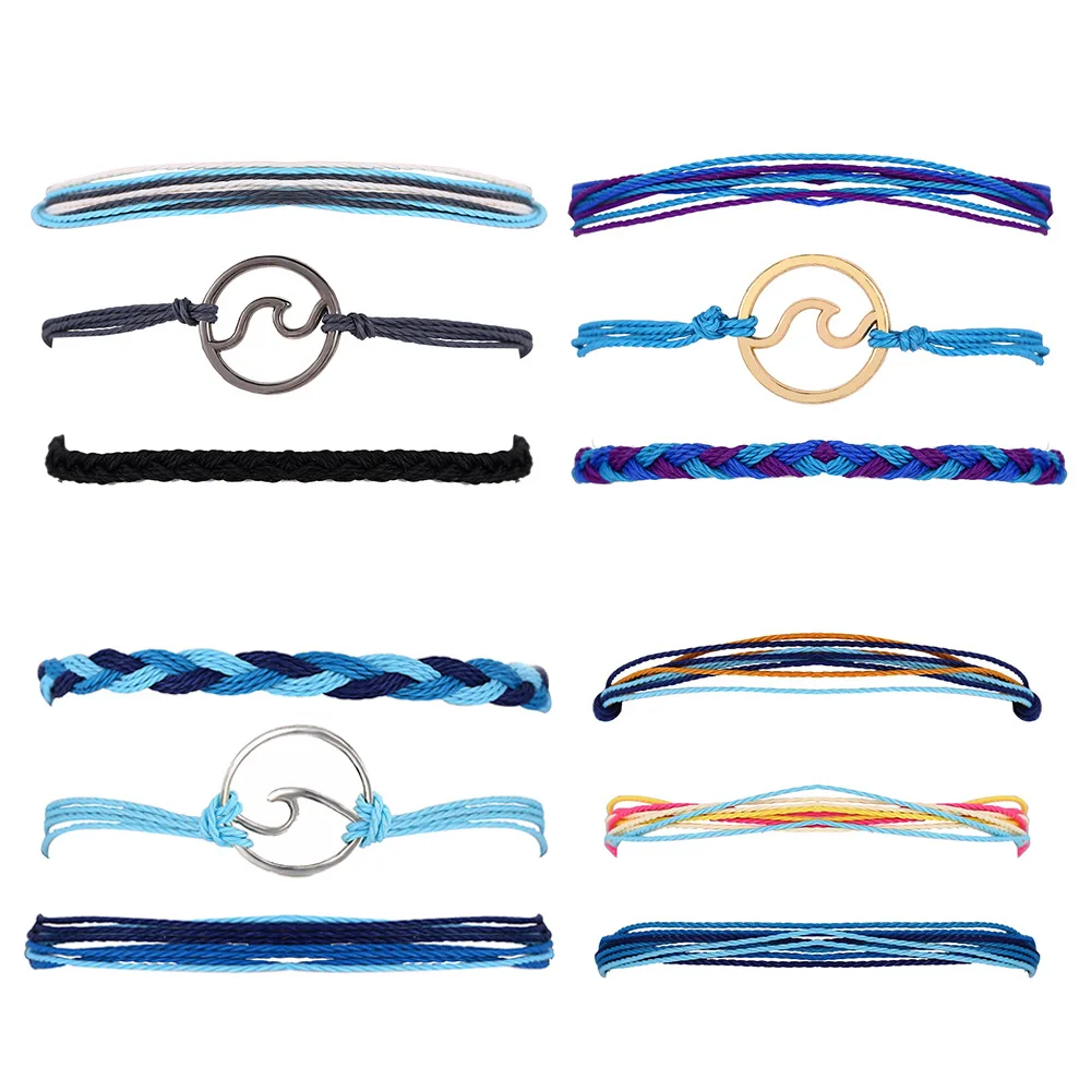 

3pcs/set 2019 New Bohemian Vsco Girl Pura Vida Wave Bracelet Armband Female Handmade Multilayer Braided Woven Leather Bracelets