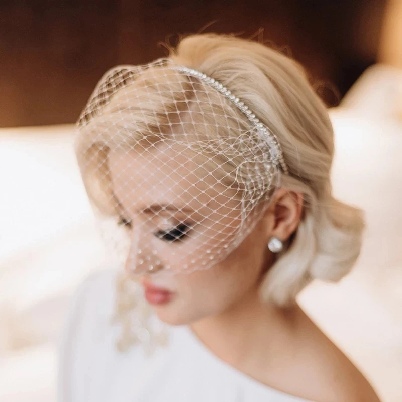 JM21 Handmade Birdcage Veil Diamond Blusher Veil White Black Headband Veil for Bridal Tiara Hair Accessories Face Veil JM21 Handmade Birdcage Veil Diamond Blusher Veil White Black Headband Veil for Bridal Tiara Hair Accessories Face Veil