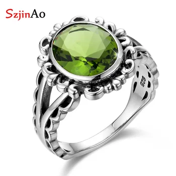 

fashion Handmade Flower Shape Men Fine Jewelry Solid 925 Sterling Silver August Birthstone Peridot Rings for Women Wholesale