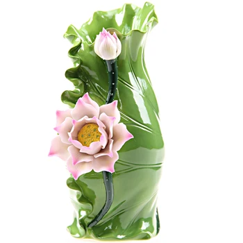 

Traditional Chinese Lotus Flower and Leaf Vase Decorative Ceramics Folk Custom Art and Craft Ornament Accessories Embellishment