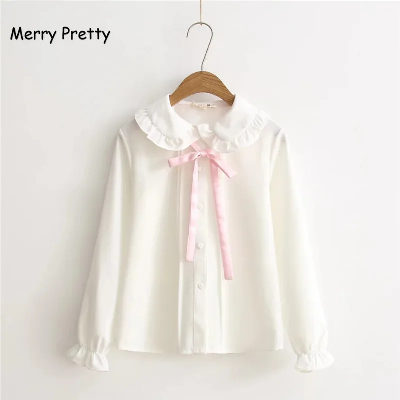 Женские блузки Merry Pretty осенняя блузка с длинным рукавом и воротником Питер Пэн