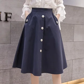 Falda con bolsillo estilo vintage de los 50 para mujer, falda con botones en negro, estilo rockabilly, de talla grande, 2020