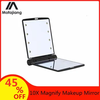 

10X Magnify 8 LED Lights Makeup Mirror Fashion Women Ladies Cosmetic Folding Portable Compact Pocket Makeup Mini Mirrors