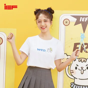 

IEF Spring Summer O Neck Letter Cartoon Print Loose Vogue Female T Shirt Short Sleeves 0D18A-D16188-