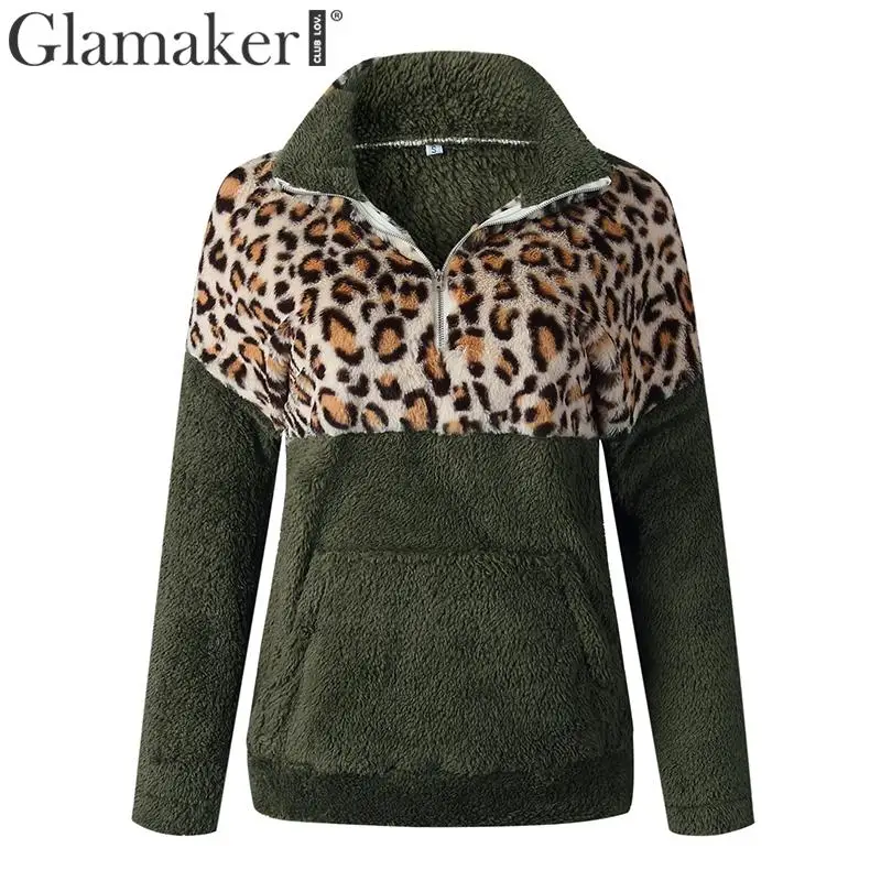 Glamaker лоскутное флисовое пальто с животным принтом для женщин с заниженным плечом с длинным рукавом и стоячим воротником пуловер женский Осень Зима толстовка
