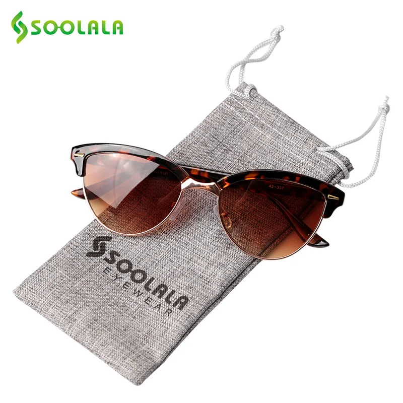 SOOLALA, 2 шт, кошачий глаз, полуоправы, очки для чтения, женские солнцезащитные очки, очки для чтения, Пресбиопия, очки для чтения с чехлом