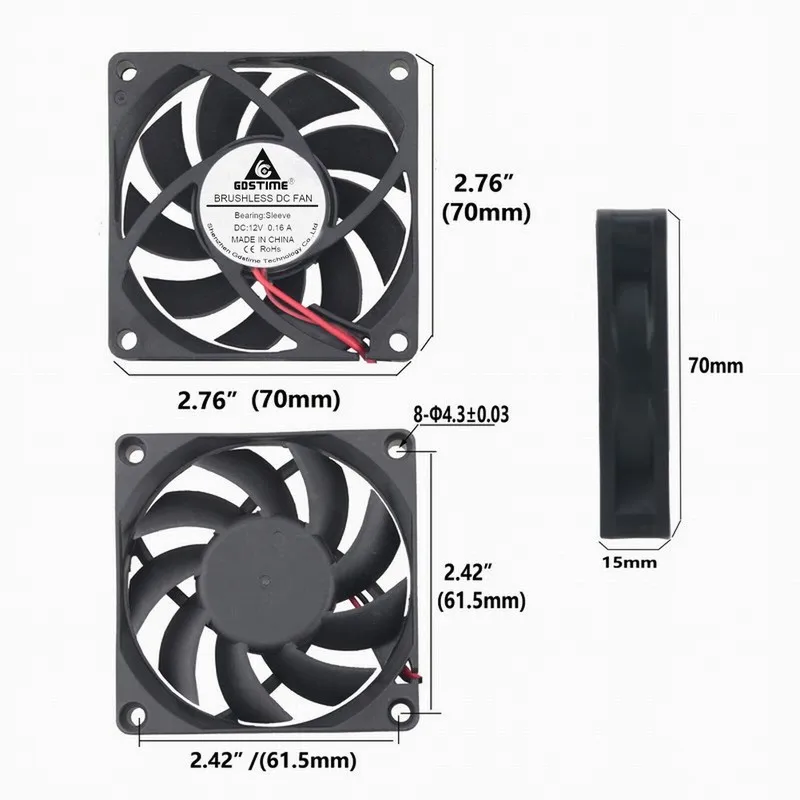 2 шт./партия охлаждающий вентилятор Gdstime 70x70x15 мм 7015s 70 P DC 12 В|fan yang|fan enginefan header |