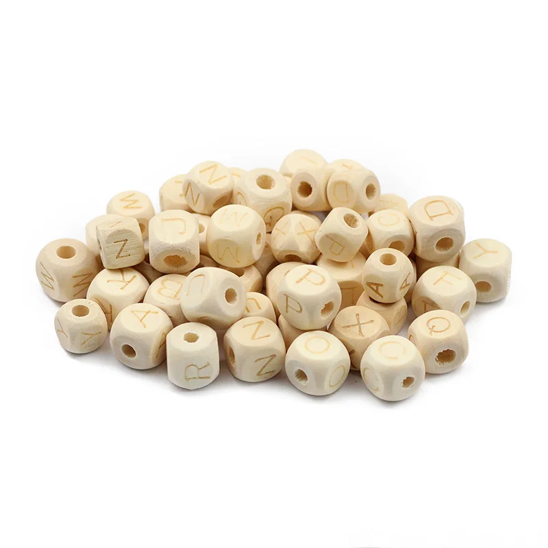 20Pcs 10/12/14mm Mixed Wooden Alphabet Letter Beads Square Cube Natural  Wood Spacer Beads For Jewelry Making DIY Bracelet