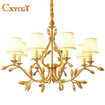 

LED Gold Chandeliers European style Living Room Bedroom Lights Rural Garden Restaurant Copper Pendant Lamps