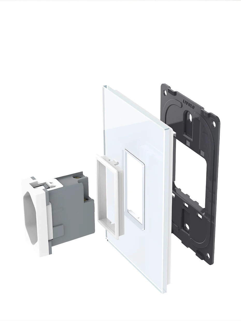 Prise Murale Design Livolo Avec Cadre En Verre - 1 Prise Schuko, Sécurité Enfant, Blanc/noir/gris