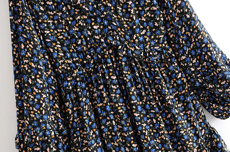 Осень Новое винтажное пушистое платье с длинными рукавами и v-образным вырезом, свободное ламинированное декоративное Цветочное платье