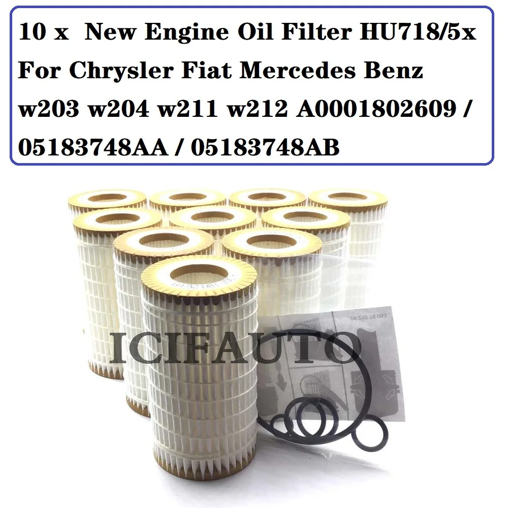 

10 x New Engine Oil Filter HU718/5x for Chrysler Fiat Mercedes Benz w203 w204 w211 w212 A0001802609 / 05183748AA / 05183748AB