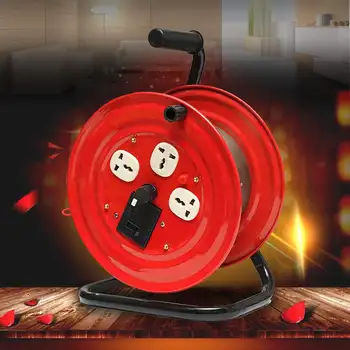 

220V Multi-Outlet 3 Plug Heavy Duty Red Electrical Extension Cord Reel Storage Wind-Up Reel