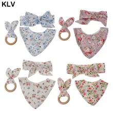 Комплект из 3 предметов; Детские хлопковые Слюнявчики с ушками кролика; повязка на голову; слюнявчик для младенцев