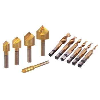 

Hot 11Pcs Drill Bit Set: 5Pcs Chamfering Countersink Drill Bit Set - 1/4 to 3/4 Inch & 6Pcs HSS Titanium M3 - M10 Combination He