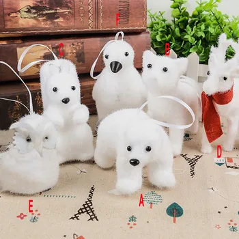 

White Cute Bear Deer Toys Foam Christmas Tree Ornaments Home Xmas Tree Pendant New Year Hanging Pendants Decoration Gifts