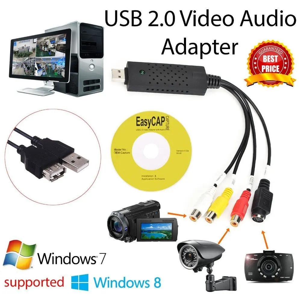 USB 2,0 конвертер карт видеозахвата ПК адаптер ТВ аудио DVD DVR VHS для окна 2000 для XP для Vista для Win 7