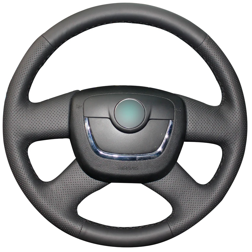 Black Genuine Leather Car Steering Wheel Cover for Skoda Octavia 2009