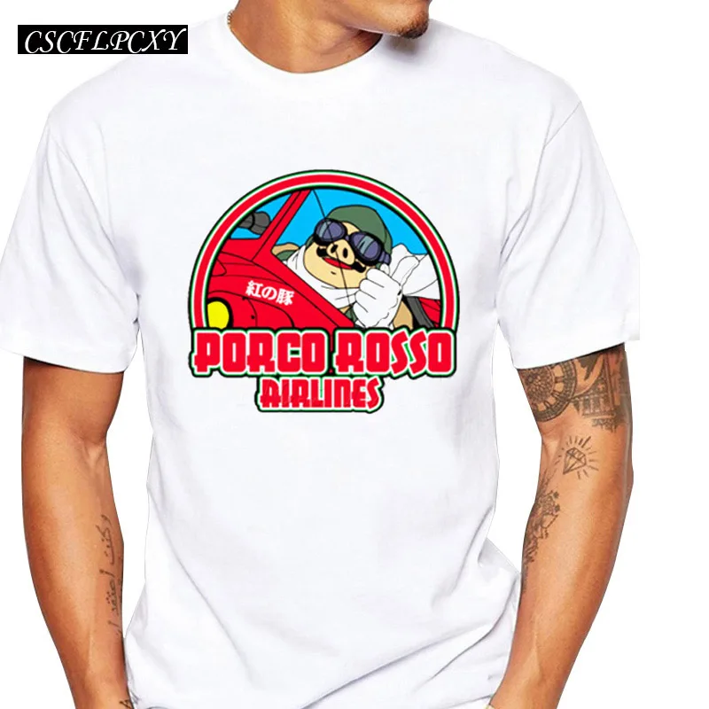 

Asian Size Porco Rosso Airlines men t shirt animal red pig printed male tee shirts short sleeve funny hipster fashion tops