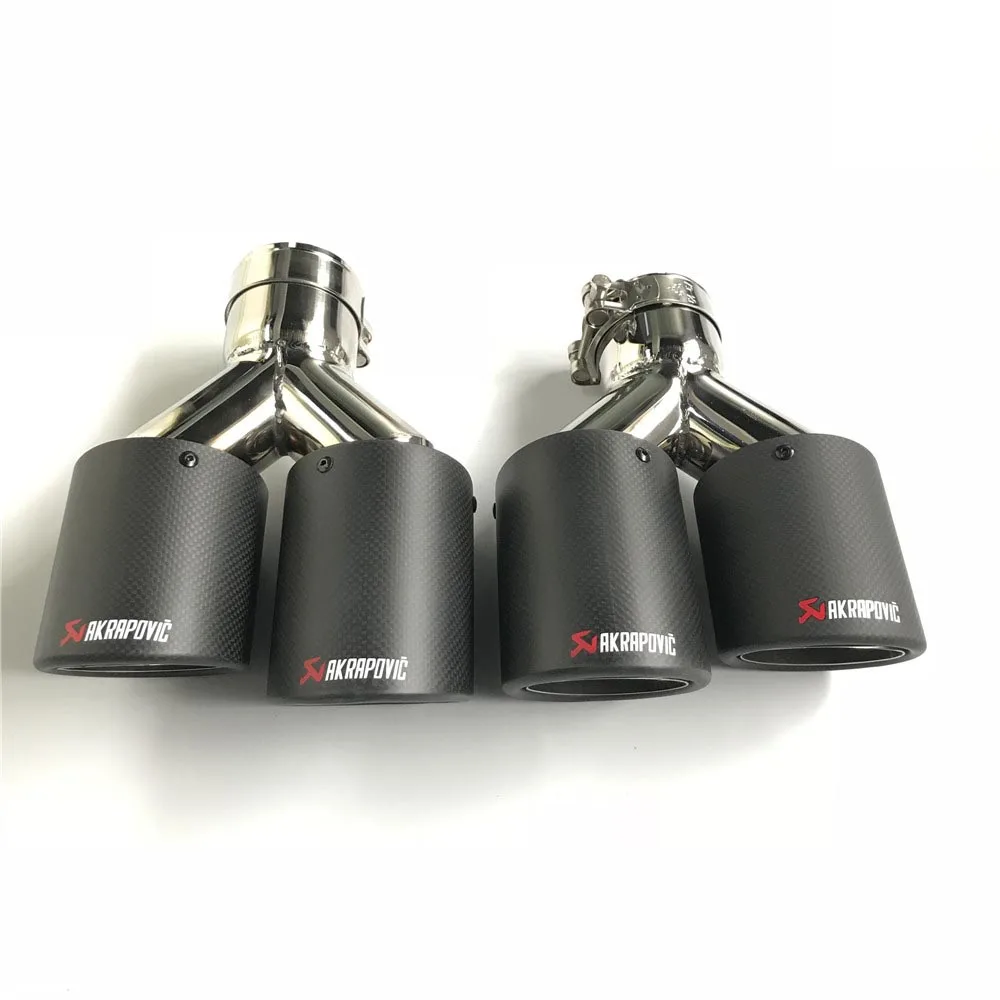 Автомобильный Стайлинг 2 шт. Inlet63mm-outlet89mm Akrapovic углеродный выхлопной наконечник двойной для Audi глушитель выхлопной трубы(model63-89