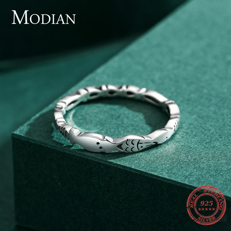 Modian novel fish stackable ring real 925 sterling silver fashion special animal finger rings minimalist jewelry women gift silver ring,silver rings,gold plated silver ring,silver plated ring