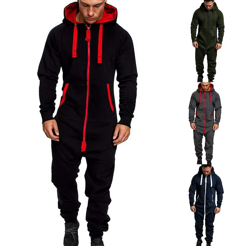 Blog Men One Piece Sets 2020 New Spring New Men's Hooded Fleece Jumpsuit Camouflage Print Personality Casual Suit Men