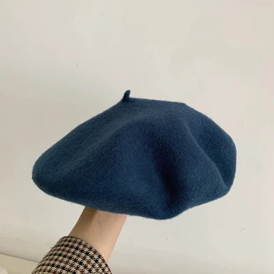 Luna&Dolphin Women 90%Wool Mushroom Rimi Blue Berets Autumn Winter Deep Eaves Knitting Artist Cap Painter Beanie Hat Sweet Color london blue