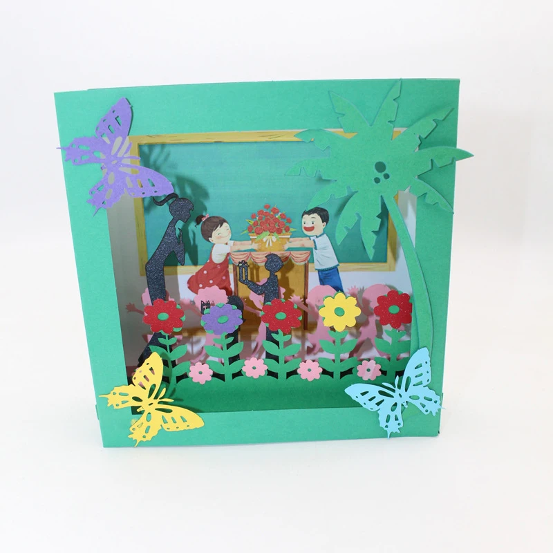  3D Laser Cut Handmade Cartoon Offer Flowers Students Paper Invitation Greeting Card PostCard Box Te - 4000336867974