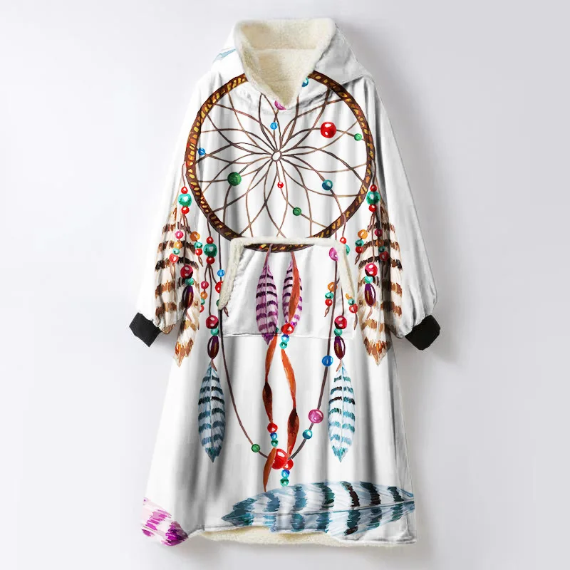 13 Bohemian Dream Catcher Hooded Blanket with Sleeves Starry Sky Vs Pink Sherpa Throw Blankets for Sofa Super Soft Halloween Coat - Цвет: 13