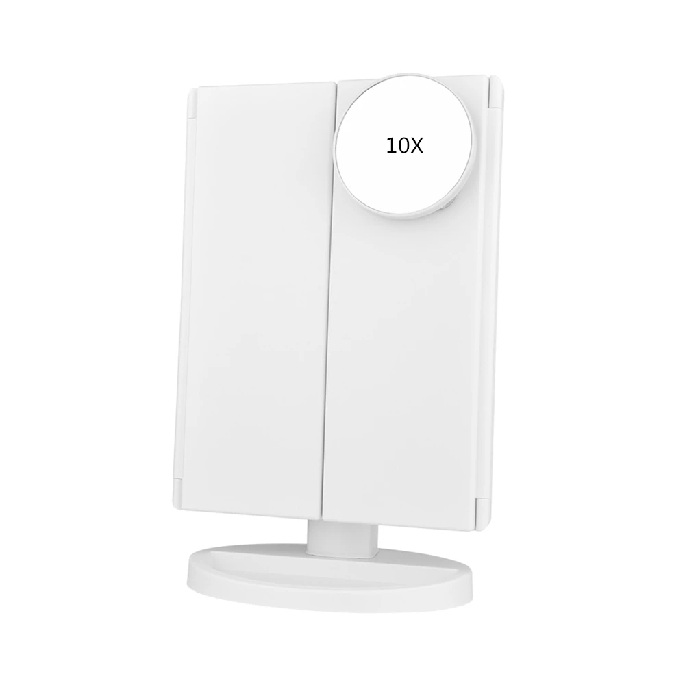 22 светодиодный светильник с сенсорным экраном, зеркало для макияжа, настольное косметическое зеркало 1X/2X/3X/10X, увеличительное зеркало, 3 складных регулируемых зеркала - Цвет: white with 10X