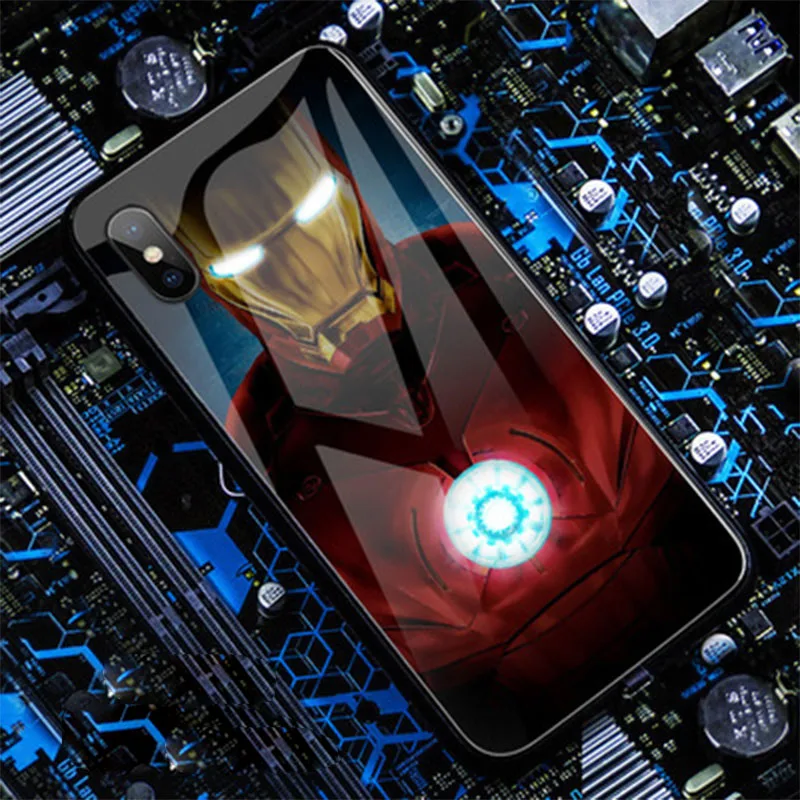 Marvel Led Iphone Case Call Flash Luminous Glass For iphone 6 7 8 Plus 1112 Pro X XS XR MAX Thin Antifall Glass Smart Phone Case