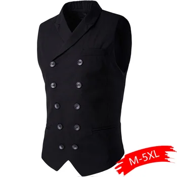 

Hot Sale Mens vests And waistcoats Slim Masculino Cotton Double Breasted Sleeveless Jacket Waistcoat Suit Collar Men Suit Vest