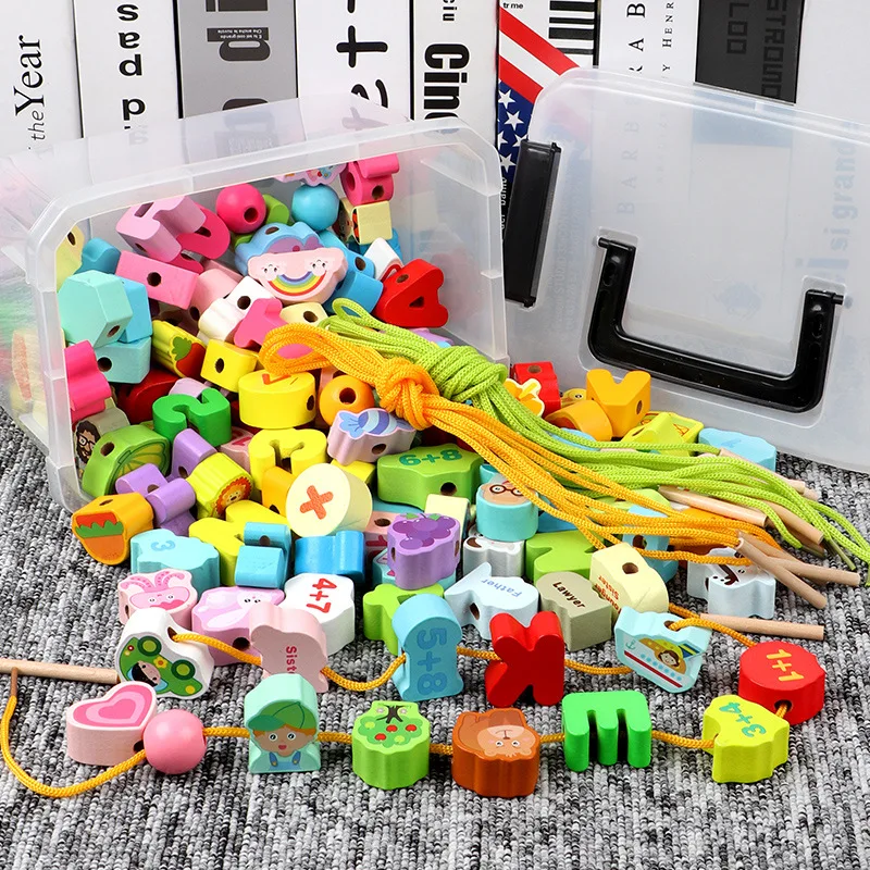 

Solid Wood Baby Toy Educational Force Beaded Bracelet Sub-Infants Children Threading Building Blocks Men And Women Kids Wooden B