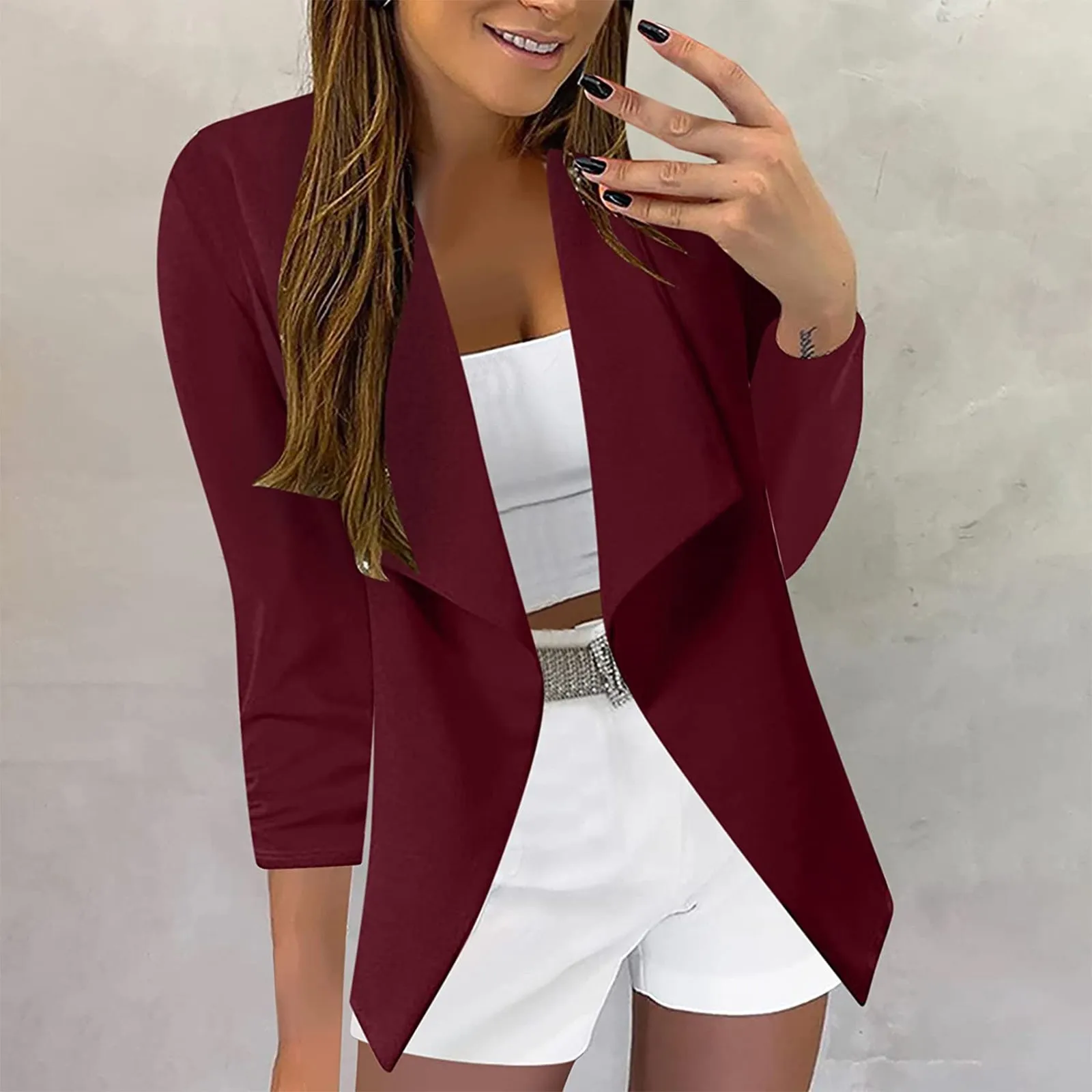 Jackets Vintage Women Solid Open Front Pockets Cardigan Formal Suit Long Sleeve Coat Autumn New Cardigan Coats Outerwear Female 2