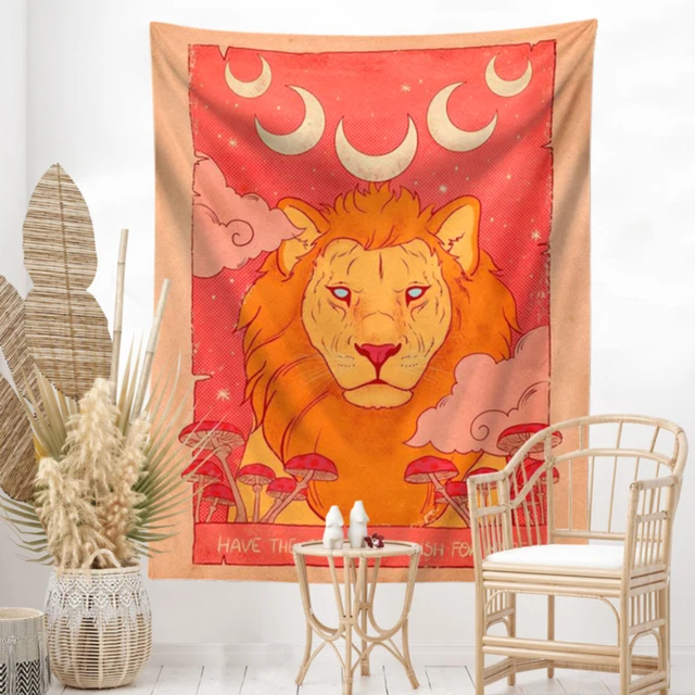 Vintage Hold Fali Gobelin Fal Lógó Oroszlán Esztétikai Szoba Dekoráció Pszichedelikus Boho Gomba Művészi Kárpitok Otthoni - Image 5