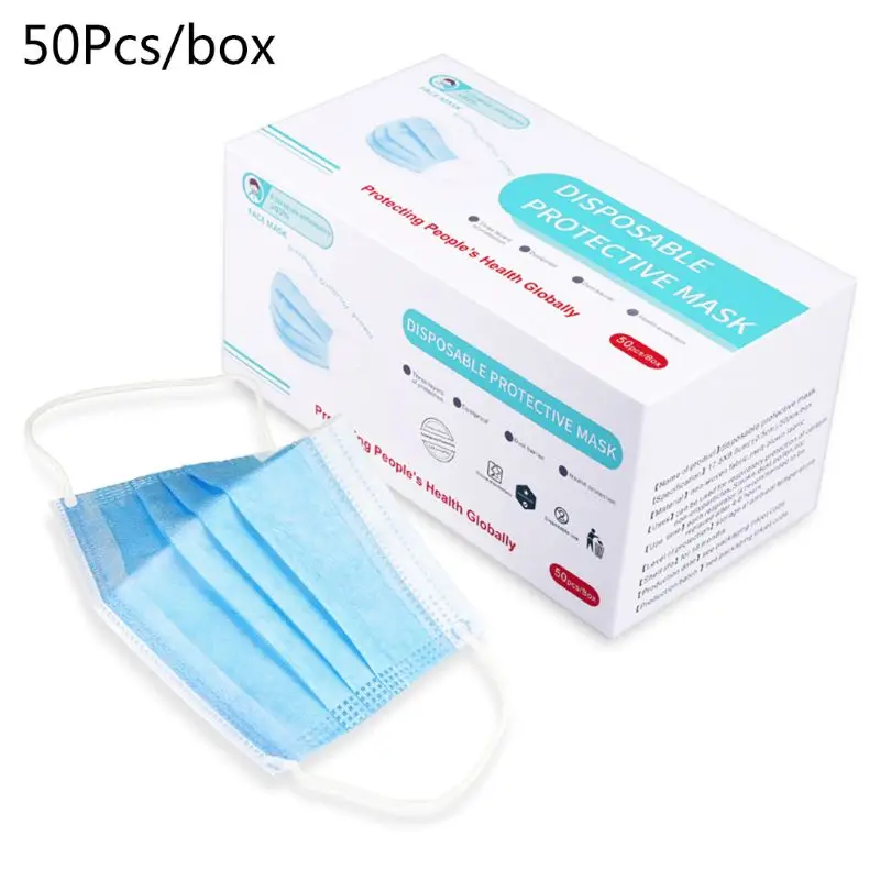 

50pcs 3 Layers Disposable Mouth Mask Non Woven Earloop Respirator