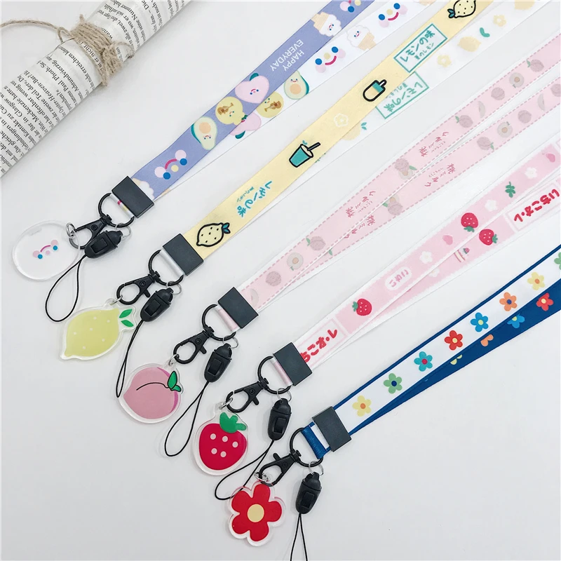 

Cute fruit pattern pendant neckline mobile phone lanyard key certificate gym mobile phone with USB badge clip DIY lanyard
