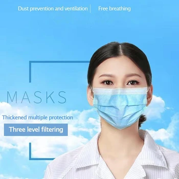 

100pcs/set, Disposable Face Mask 3 Layer Ear-loop Dust Mouth Masks Cover 3-Ply Non-woven Disposable Dust Mask Soft Breathable