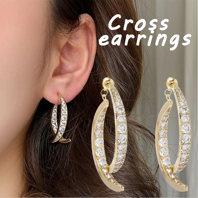 Cross Oorbellen Hoop 2022 Trend Voor Vrouwen Zirkoon Oor Manchetten Meisjes Kleur Rhinestone Earring Sieraden - AliExpress